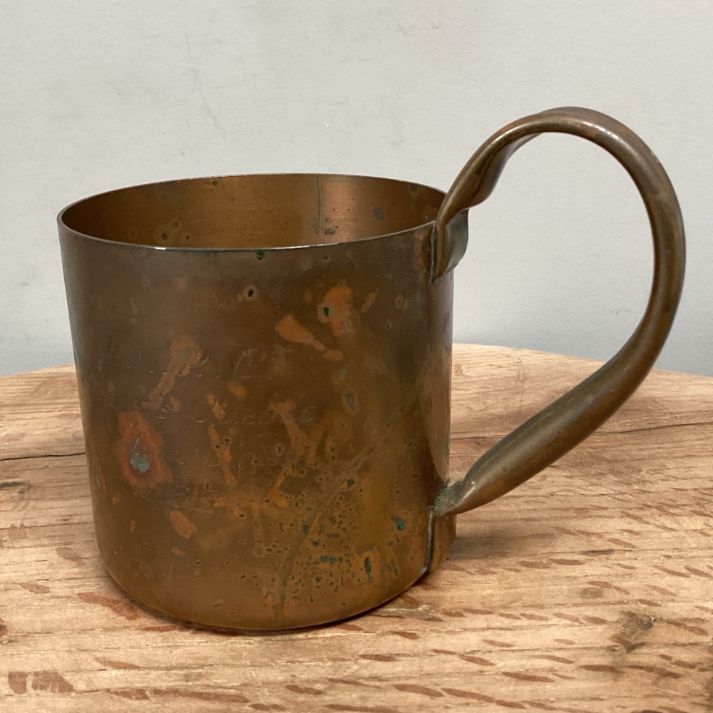 🟠 Vintage - 1965 - Solid Copper Crafted Awards Mug / Cup w/ Handle - Patina Rare